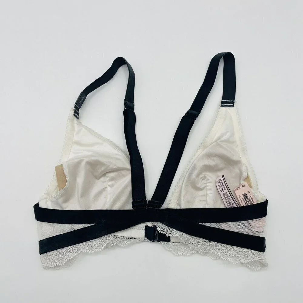 Victorias Secret Womens Size XS Lace Lined‎ Snap Front Bralette White Black 1516
